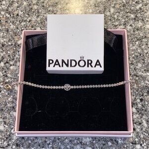 Pandora Silver and White Tennis Bracelet with Sparkling Stones